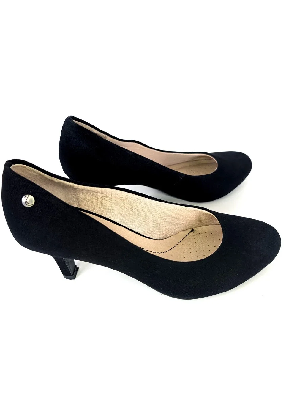 Life Stride Soft System Parigi Black Fabric Flex Round Toe Low Heel Pumps 5.5